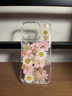 iPhone16Pro スマホケース クリア 押し花 ピンク ホワイト