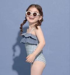 美品❣️Lycée mine⭐️ビッグフリルチェック柄ワンピース水着⭐️130のサムネイル