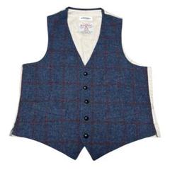 極美品 ハリスツイード テイジン チェック ベスト ウール ネイビー クルミ L