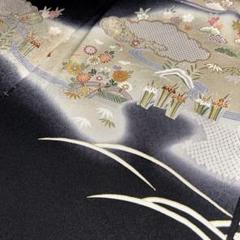 京友禅染訪問着未仕立品 黒地雲取暈しに茶屋辻文 絹100% 新品