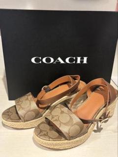 美品23センチCOACHファー付きゴールドミュール