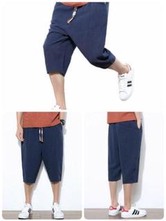 @3XL ◎青 ネイビー サルエルパンツ メンズ ハーフパンツ ショートパンツ
