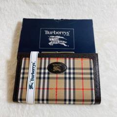 【未使用に近い】Burberry ガマ口　バイカラー　ノバチェック　キャンバス BURBERRY - 【未使用に近い】Burberry ガマ口 バイカラー ノバ