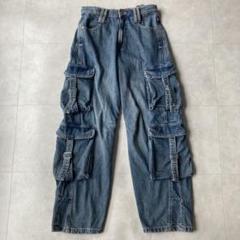 00s ZARA ミッドライズ カーゴ デニムパンツ ヴィンテージ y2k 36 ZARA MID-RISE WIDE-LEG TRFカーゴデニムパンツ - メルカリ