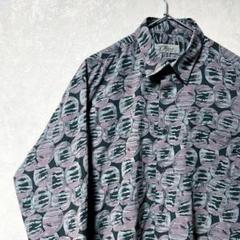 デザインシャツ　総柄　ヴィンテージ　レトロ　くすみカラー　バブル　アート　長袖