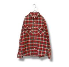エドウィン　長袖チェックシャツ　ネルシャツ　M レッド系　コットン　ポケット