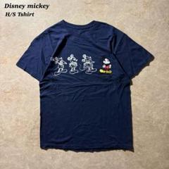 Disneyミッキー半袖刺繍プリントTシャツ古着ネイビーunisex美品CBOY