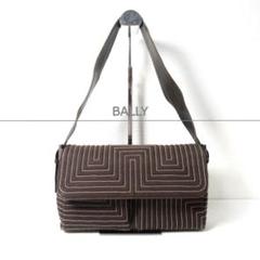 良品 BALLY キャンバス×レザー キルティング セミショルダー ハンドバッグ