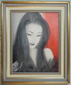 【値下げ】人物画　油絵　清水悦男　少女　F6号　額付き　手描き　肉筆 値下げ】人物画油絵清水悦男少女F6号額付き手描き肉筆