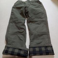 【新品】綿100% オリーブグリーン チェック裾 カジュアルパンツ 100