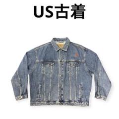 【US古着】ビッグサイズ　バック　イルカイラスト　デニムジャケット