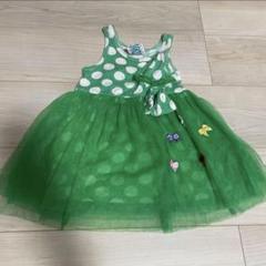 ドットチュールワンピース　リボン　レトロ　80cm グリーン