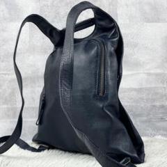 美品 マザーハウス レザー バックパック ミニマトウ ファスナー ネイビー