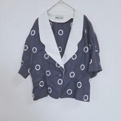 麻 ドット ジャケット ネイビー ホワイト フロントボタン 薄手