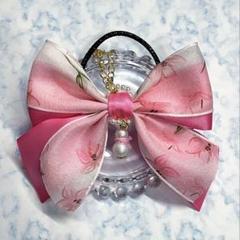 ペンライトキンブレうちわリボン　フローラルお花柄 ピンク 雪だるま