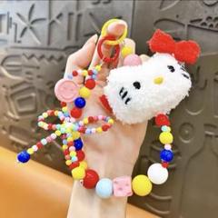 新品未使用】キティちゃん ビーズストラップ バックキーホルダー