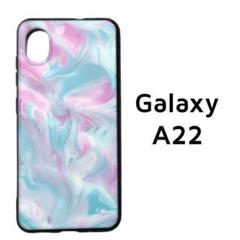 Galaxy A22 5G カバー ピンク グリーン マーブル柄