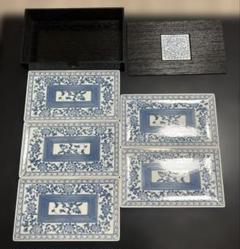 新品　大洲陶器　呉須唐草　長角6枚　木箱あり