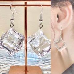 溶ける氷　ミニチュア　アイス　そっくり　クリア　ハンドメイド　ピアス　イヤリング
