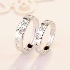 l85♪2個セット☆シルバー☆LOVEハート☆ペア指輪フリーサイズ 410