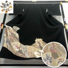 期間限定 数量限定 扇子に花模様 孔雀 刺繍の鳥 黒留袖 MK-1204 金彩 メルカリ - 着物・浴衣