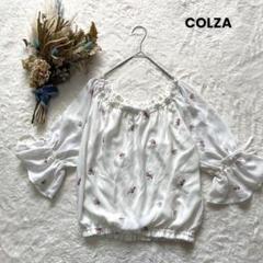 コルザ 【M】 花柄シフォンオフショルトップス キャンディースリーブ 短丈