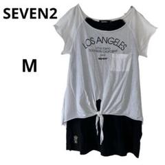 ❣️セブンツー❣️SEVEN2 Tシャツ ロゴ 半袖 白/黒 ホワイト リボン M