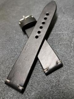 20mm イタリアンオイルレザー 時計ベルト テンダー 半艶黒 厚め 2のサムネイル