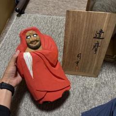 希少　木彫り　桐仙作　大きな達磨　開運　縁起物　芸術　伝統文化　古道具 一位一刀彫 鈴木彫刻 頭巾だるま 伝統工芸品 木製 オブジェ