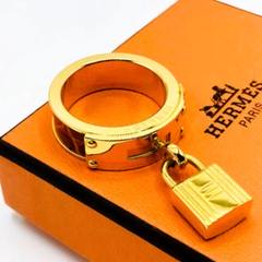 箱付き】HERMES エルメス スカーフリング カデナ ケリー ゴールド