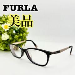 【美品】FURLA メガネ ブラック ピンク ロゴ フルラ めがね 眼鏡