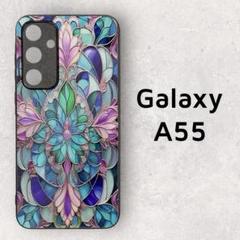 Galaxy A55 5G ケース ステンドグラス風 花 コーティング