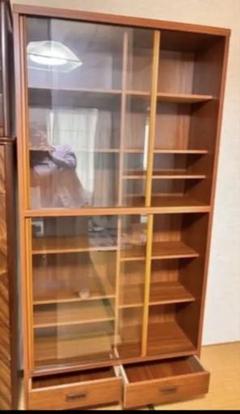 【美品】 木製 本棚 ガラス扉付き 処分 格安!