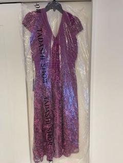美品●タダシショージ パーティードレス ワンピース ティアード コサージュ 紫 タダシショージ TADASHI SHOJI☆セレブ御用達！高級感漂う
