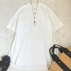 セレクトモカ シャツ 長袖 スキッパー バンドカラー 白 F 体型カバー 大きめ