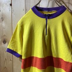 ss4645 半袖 Tシャツ ハーフジップ サイクルジャージ 切替 黄色 紫
