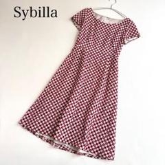 【美品】シビラ 半袖ワンピース シアー シルク M 総柄 レッド 美品】シビラ 半袖ワンピース シアー シルク M 総柄 レッド