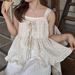 Nugu Ptiee チェックリボンペプラムキャミベスト