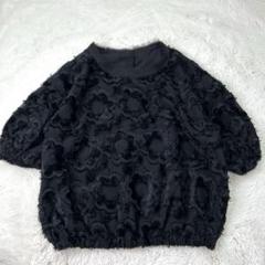 LANVIN en Blue　シースルー　花柄　ショート　パフスリーブブラウス LANVIN en Blue シースルー 花柄 ショート パフスリーブブラウス