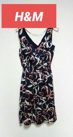 Ｈ＆M　ワンピース　ネイビー　リボン柄　ノースリーブ