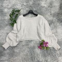 【JEANASiS】 ホワイト ニットセーター ショート丈 長袖 フリーサイズ