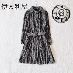 【希少】 伊太利屋 ロングコート ベルト付き レオパード柄 9 グレー イタリヤ