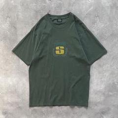 STUSSY Sロゴ Tシャツ センターロゴ ストックロゴ オーバーダイ 緑