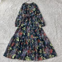 極美品 ソレイアード 花柄 ティアード ギャザー ロングワンピース シアー 36