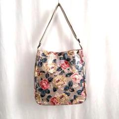 未使用 キャスキッドソン 上品 ベージュ系 ショルダーバッグ 大柄 花ベージュ黄