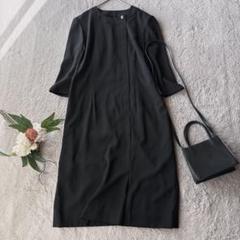 美品(M)長袖礼服ワンピース/喪服/ブラックスーツ/ロング/黒