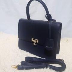 【希少】アニエスベー 2way ショルダーバッグ レザー ネイビー ロゴ金具