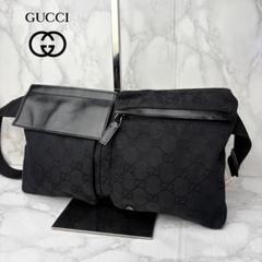 031 美品 GUCCI ボディバッグ ウエストポーチ GGキャンバス 黒 b6