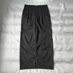 古着　サマーウールポリブラックワイドスラックスショーツ　ヨーロッパ古着 古着 サマーウールポリブラックワイドスラックスショーツ
