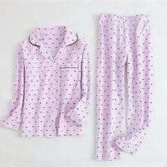 【150サイズ】パープル×リボン柄 長袖パジャマ 上下セット 綿素材 女の子